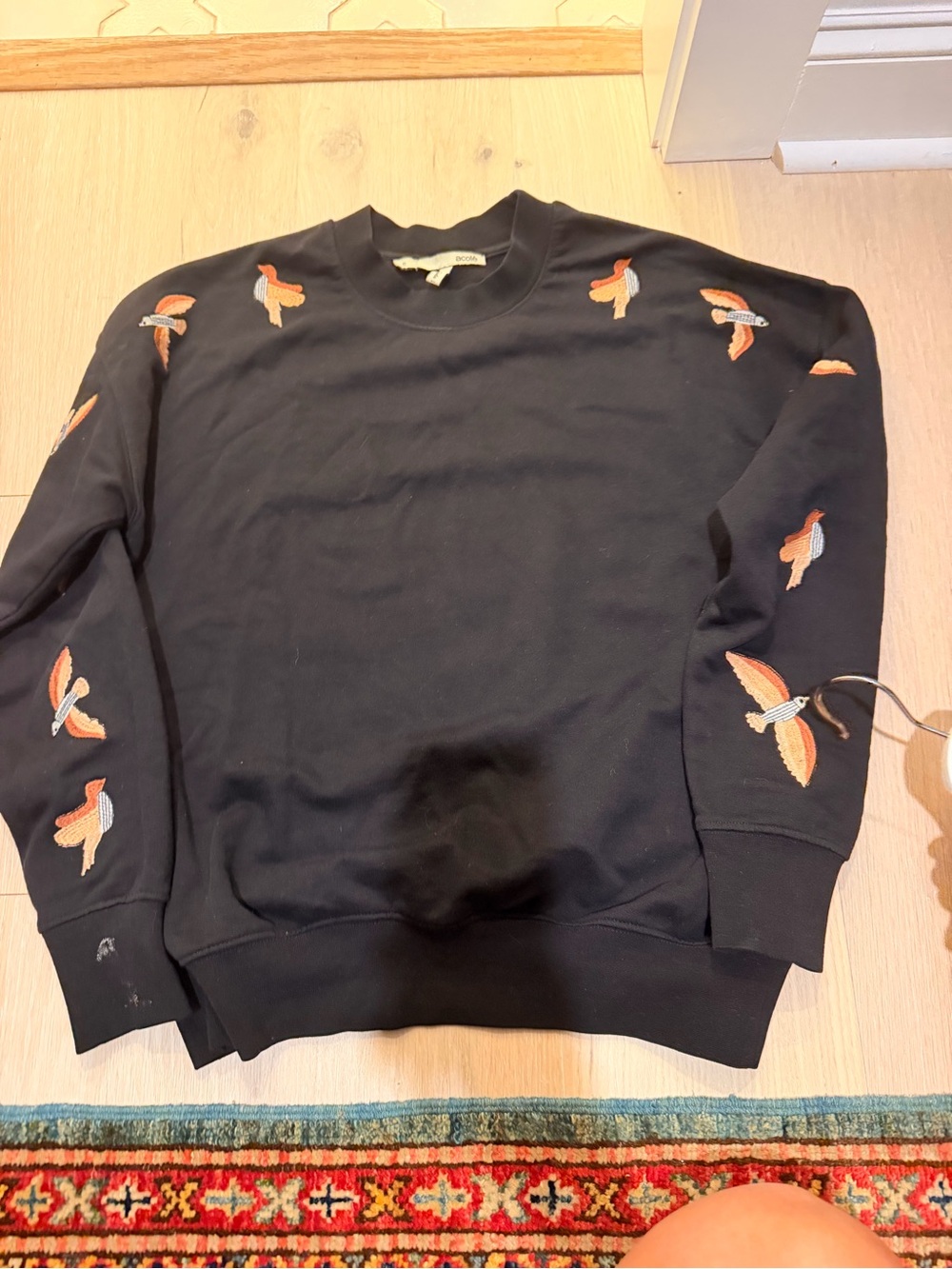 Acote Black Embroidered Bird Crewneck Sweater - Unbranded